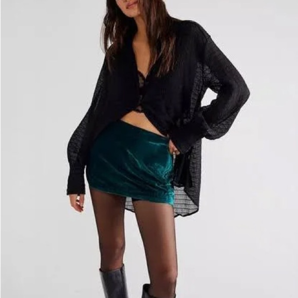 Free People Teal Green Annalise Velvet Mini Skirt NWOT